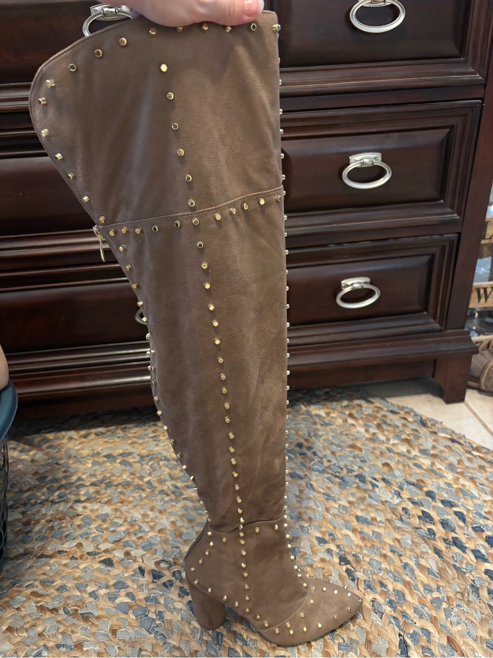 Studded Suede Ankle Boots in Brown - Women
